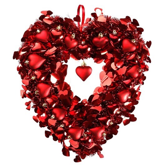 Tinsel Heart Shaped Wreath for Valentine's Day Red Heart Wreath Heart Balls. Valentine's Day Decorations for Front Door Wedding Party Anniversary Wall Decor Gift for Girls Mother's Day