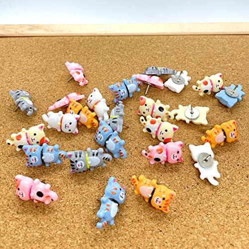 30 Pieces Cute Cat Push Pin Decorative Thumb Tacks Animal Push Pins for Photo Wall Maps Memo Note Bulletin Board or Cork Boards Multi-Functional Pushpin Tool Office Accessories