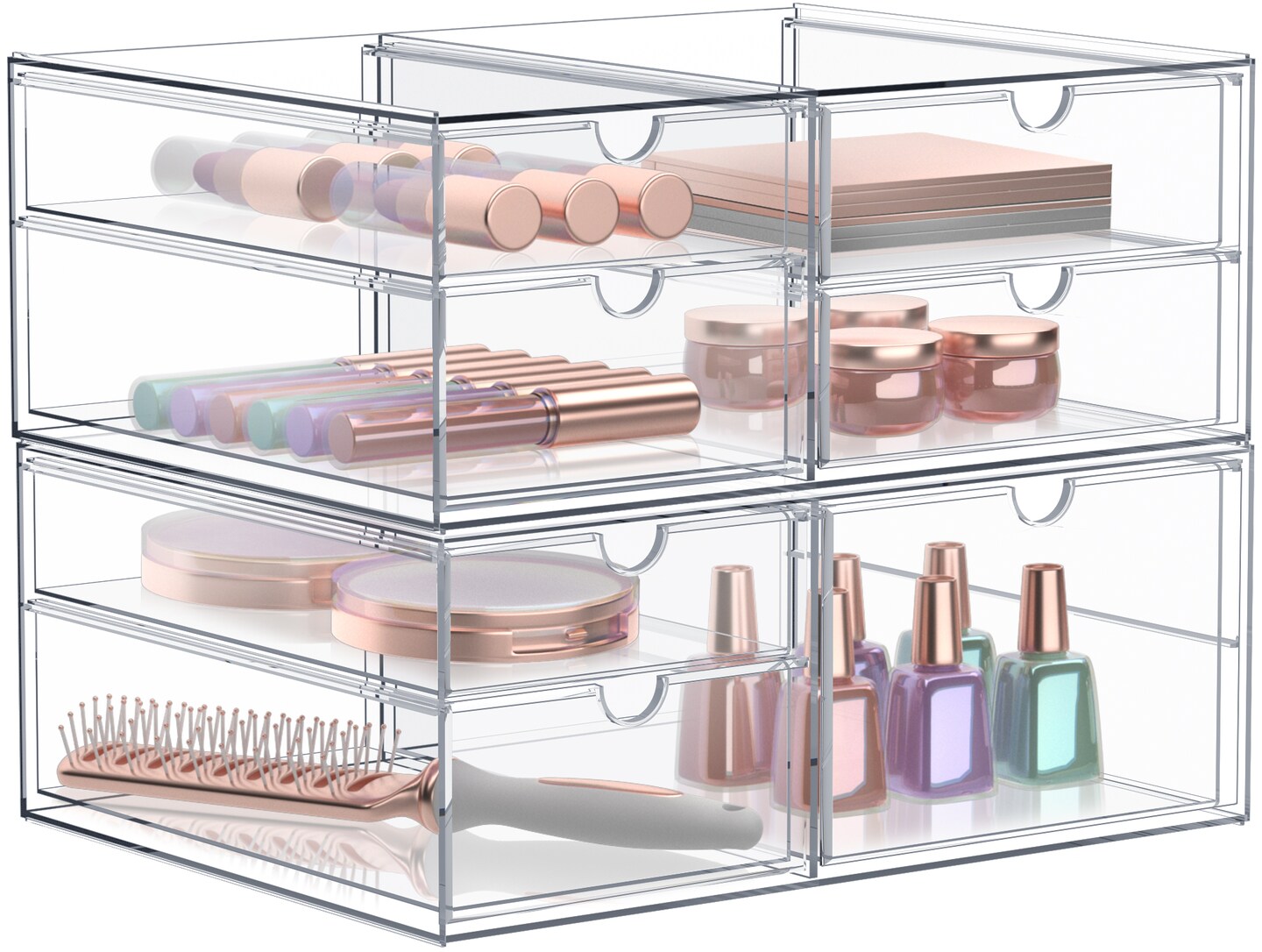 Sorbus 7 Drawers Acrylic Organizer for Makeup, Organization and Storage, Art Supplies, Jewelry, Stationary - 2 Pcs Clear Stackable Storage Drawers