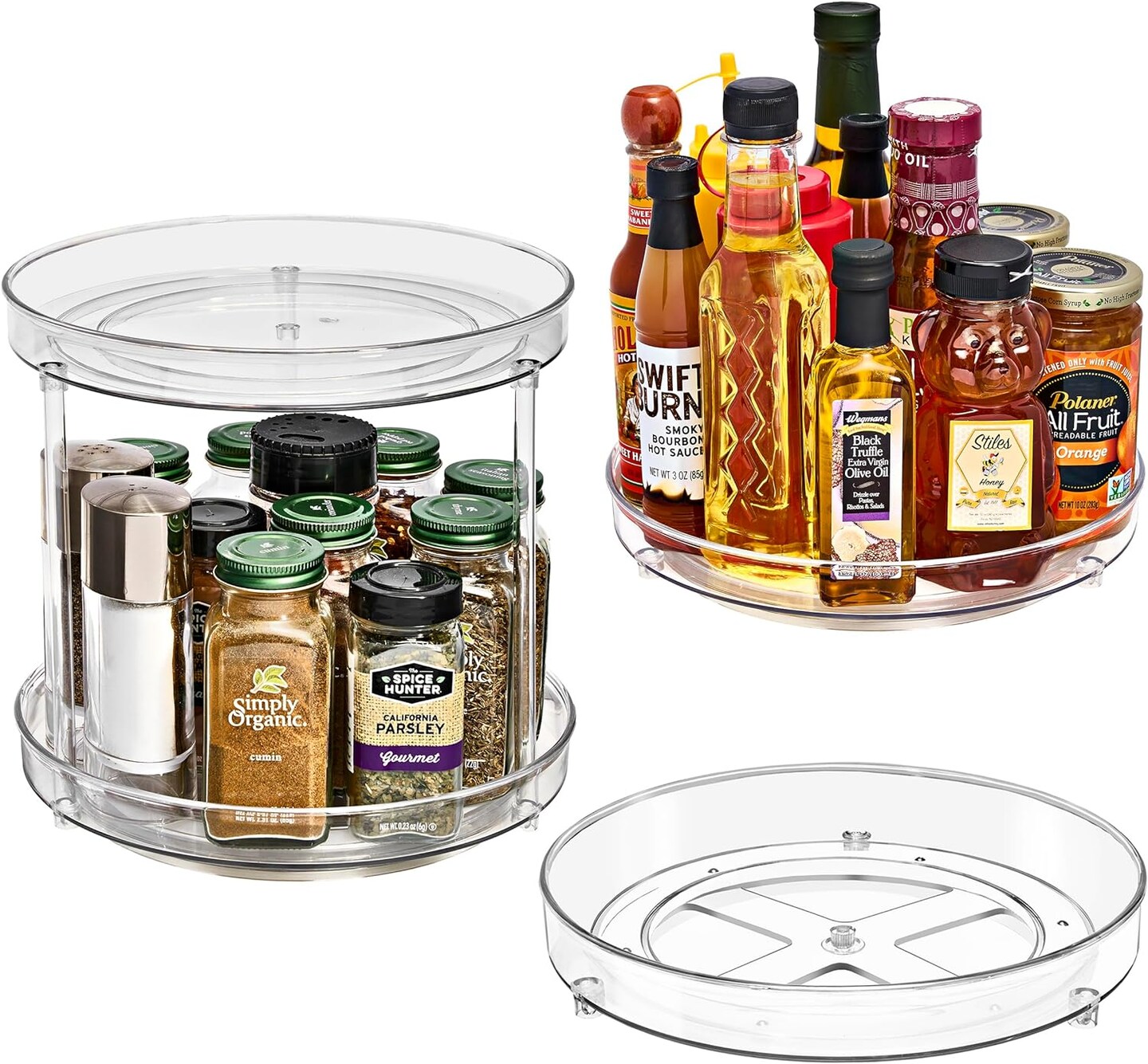 Sorbus Lazy Susan Organizer Set | Rotating Lazy Susan Turntable for Fridge, Pantry, Makeup, Set Includes 3 Lazy Susans 1 Two Tier, 1 Flat, & 1 Tall