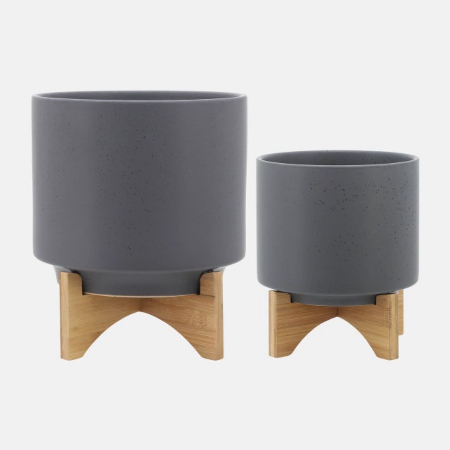 Kingston Living Matte Finish Speckled Ceramic Planters on Stand - 12&#x22; - Gray - Set of 2