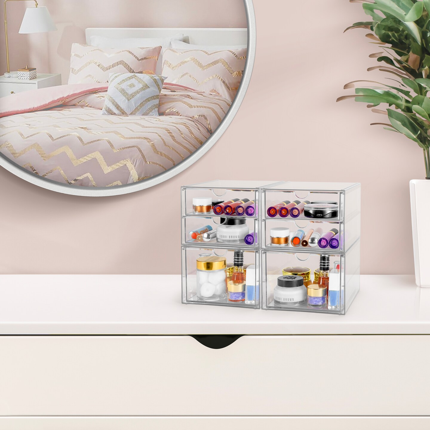Sorbus 3 Drawers Acrylic Organizer for Makeup, Organization and Storage, Art Supplies, Jewelry, Stationary - 4 Pcs Clear Stackable Storage Drawers