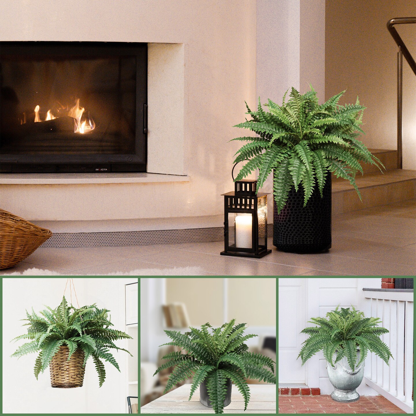 Lifelike Boston Fern Faux Plant - UV-Resistant Silk Greenery for Indoor/Outdoor Decor, Perfect for Living Rooms and Patios – Floral Home by Artificial Flowers