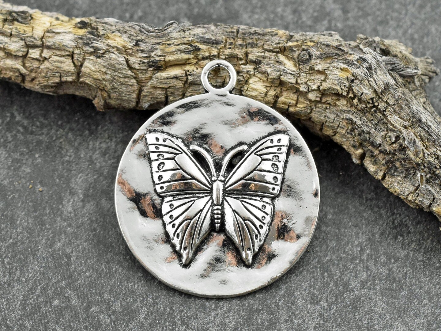*2* 44x38mm Antique Silver Butterfly Medallion Pendants