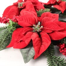 22&#x22; Red Velvet Poinsettia Wreath with Silk Flowers &#x26; Berries, Floral Home by Artificial Flowers