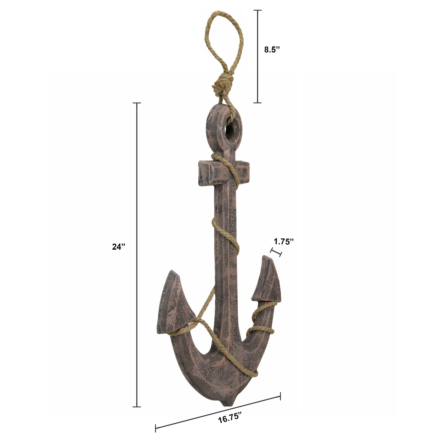 24 inch Wooden Ship Anchor and Rope Nautical Wall Hanging