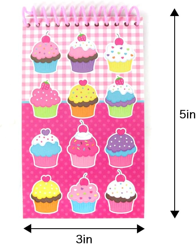 TINYMILLS Cupcake Birthday Party Favor Set (12 stackable pencils, 12 stampers, 12 sticker sheets, 12 small spiral notepads) Cupcake Party Favors Two Sweet Birthday