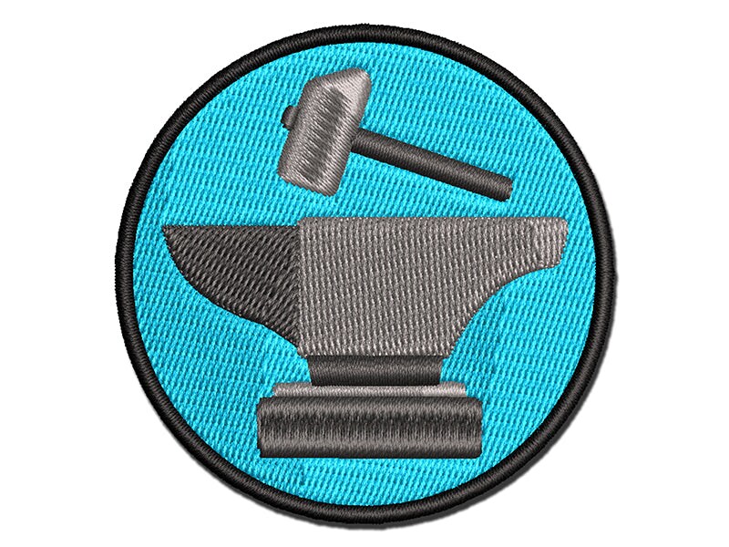 Hammer and Anvil Blacksmith Icon Multi-Color Embroidered Iron-On or Hook &#x26; Loop Patch Applique