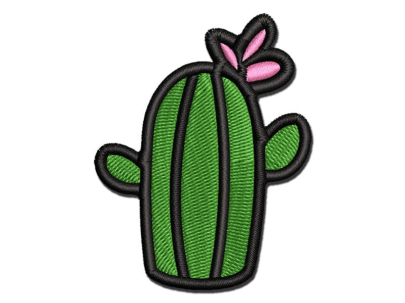Cactus Succulent with Flower Doodle Multi-Color Embroidered Iron-On or Hook &#x26; Loop Patch Applique