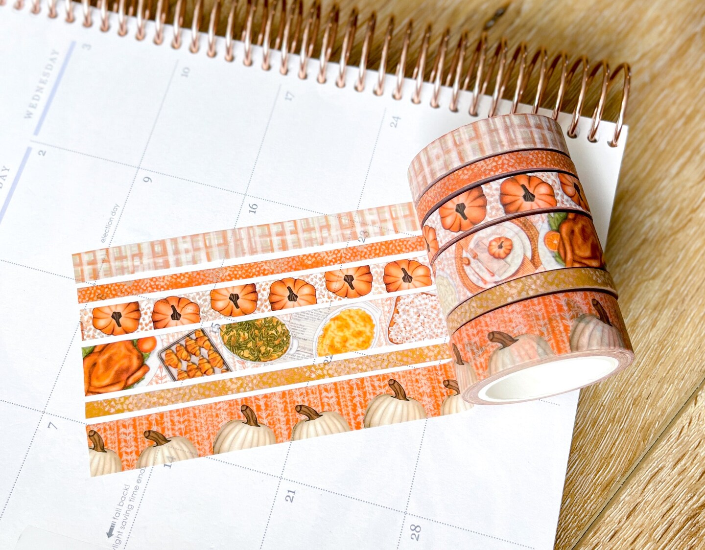 Thanksgiving Turkey &#x26; Pumpkins Orange Washi Tape Set (#W070)