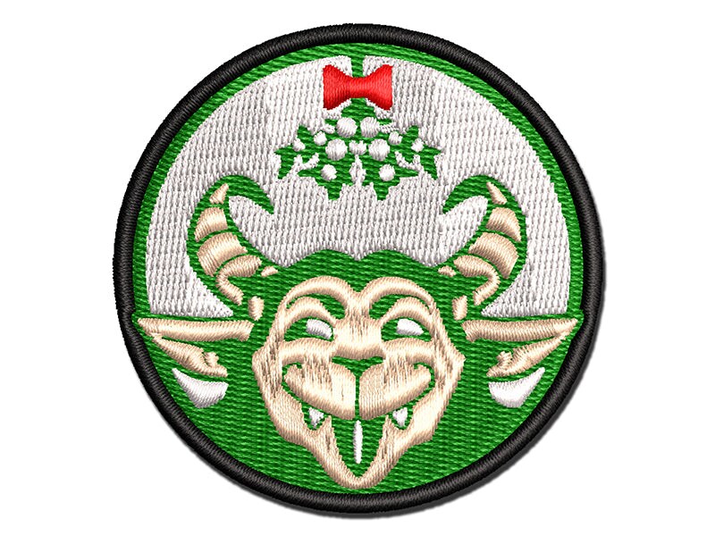 Cheeky Krampus Under Mistletoe Christmas Multi-Color Embroidered Iron-On or Hook &#x26; Loop Patch Applique