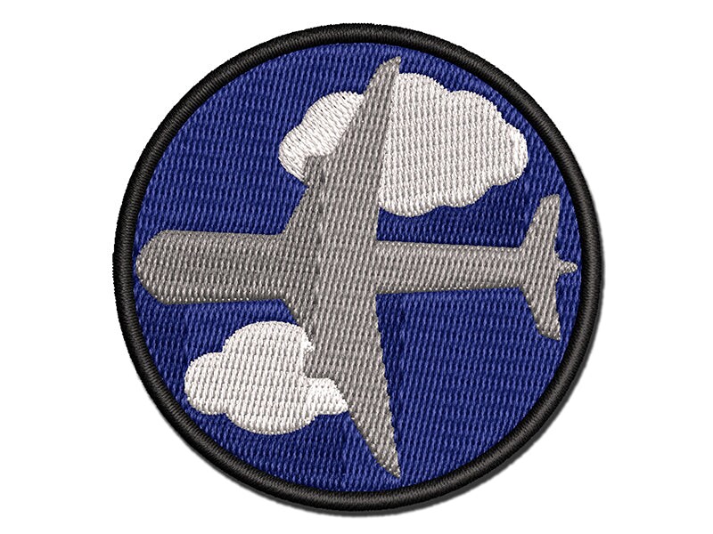 Airplane Solid Vacation Multi-Color Embroidered Iron-On or Hook &#x26; Loop Patch Applique