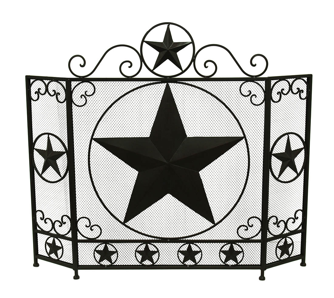 Rustic Brown Western Star 3 Panel Metal Fireplace Screen