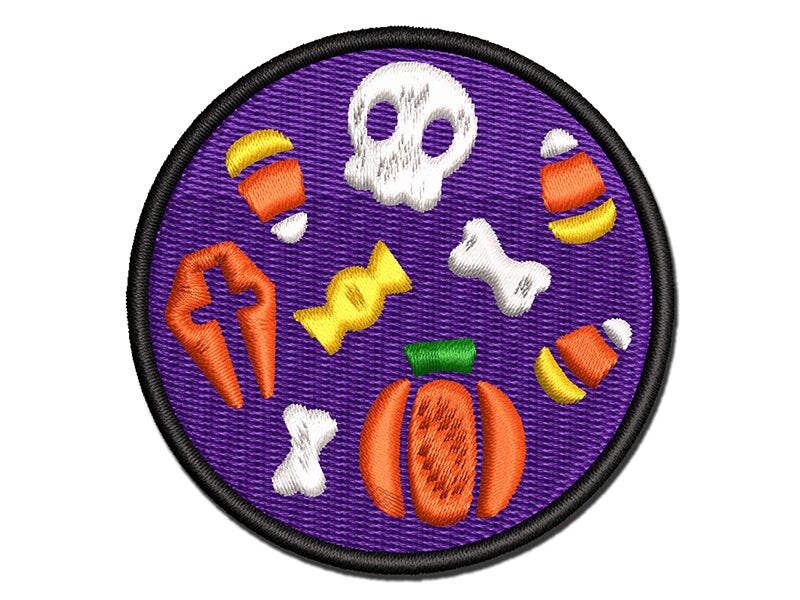 Halloween Elements Skull Pumpkin Candy Corn Grave Multi-Color Embroidered Iron-On or Hook &#x26; Loop Patch Applique