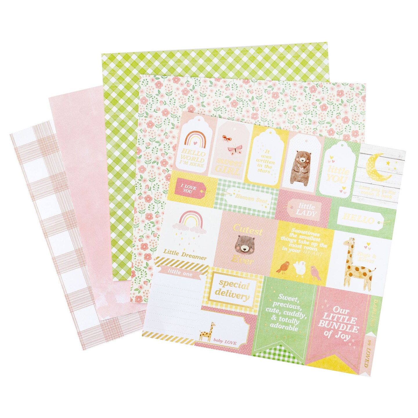 American Crafts Double-Sided Paper Pad 12"X12" 24/Pkg-Gold Foil, Hello Little Girl
