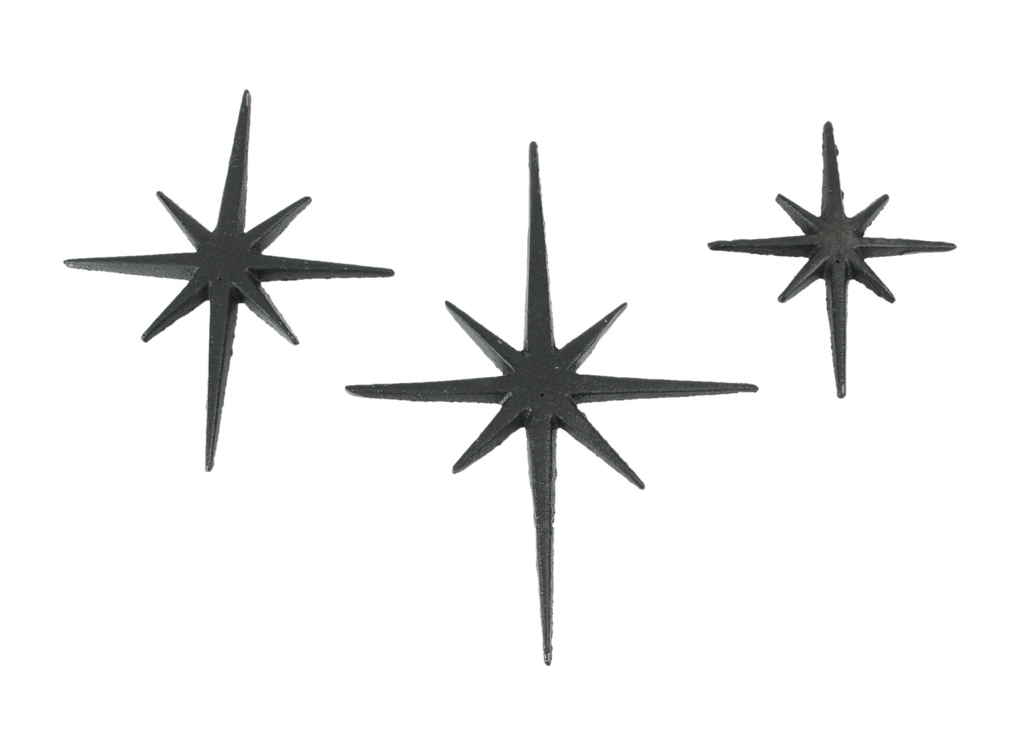 Set of Three Cast Iron 8 Pointed Atomic Starburst Wall Hangings Stars