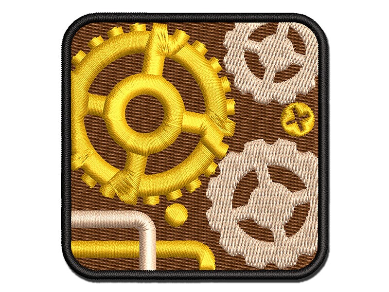 Gears Cogs Machine Window Steampunk Multi-Color Embroidered Iron-On or Hook &#x26; Loop Patch Applique