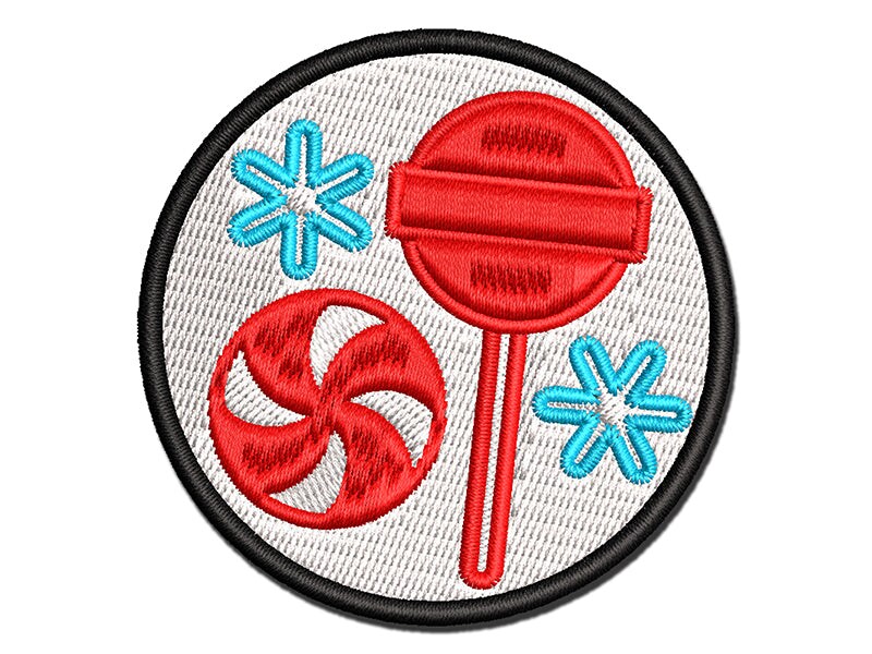 Holiday Christmas Peppermint Lollipop Candy Multi-Color Embroidered Iron-On or Hook &#x26; Loop Patch Applique