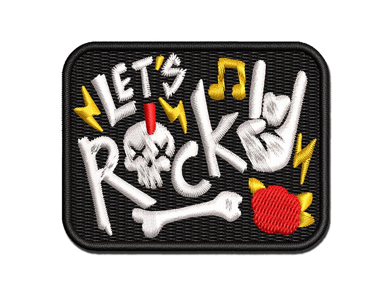 Let&#x27;s Rock Roll Music Skull Hand Sign Multi-Color Embroidered Iron-On or Hook &#x26; Loop Patch Applique