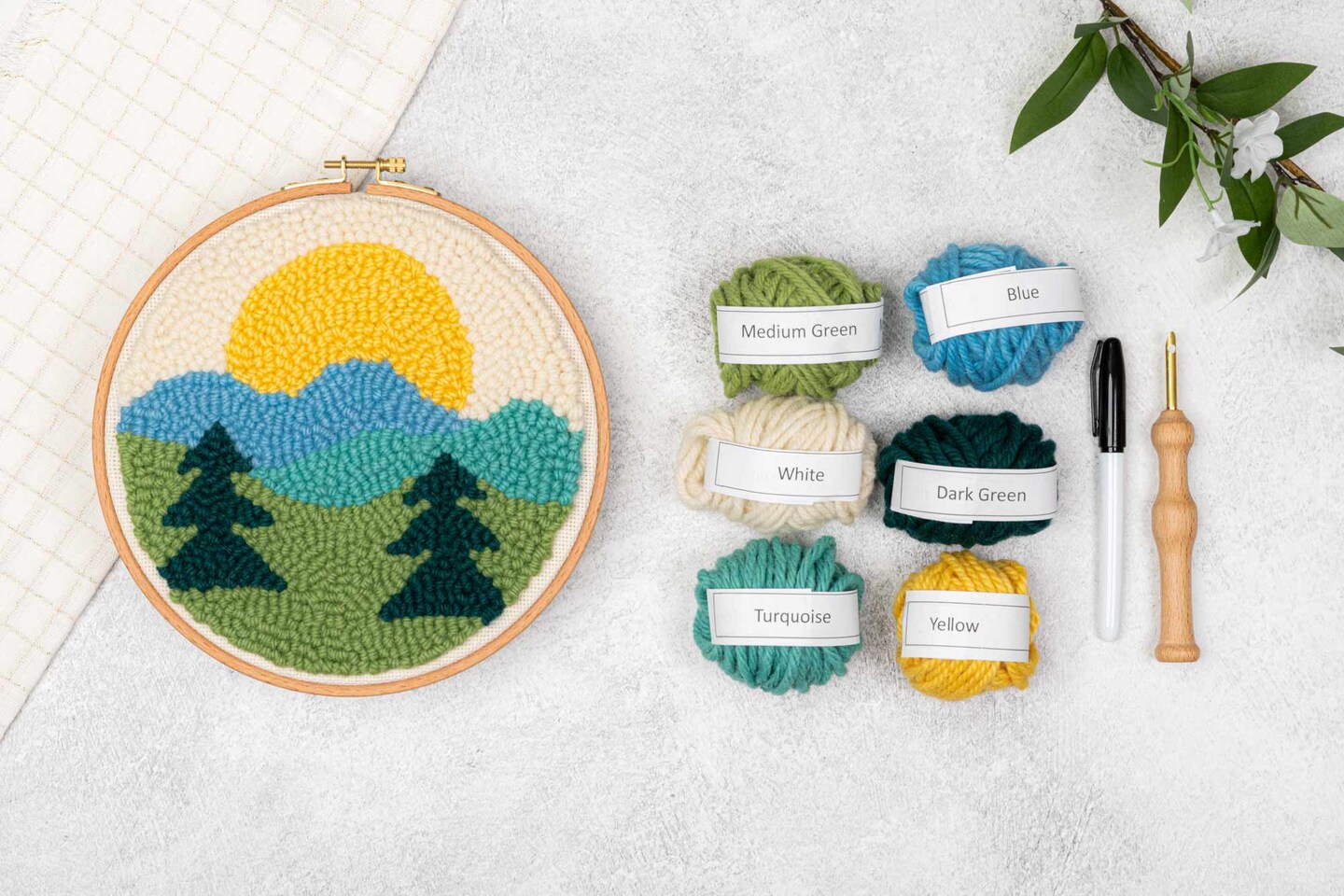 Mountain Mini Punch Needle Kit - DIY Kit For Beginners to Experts, Craft Kit Includes Monks Cloth, Wool Yarn, Embroidery Hoop, and More