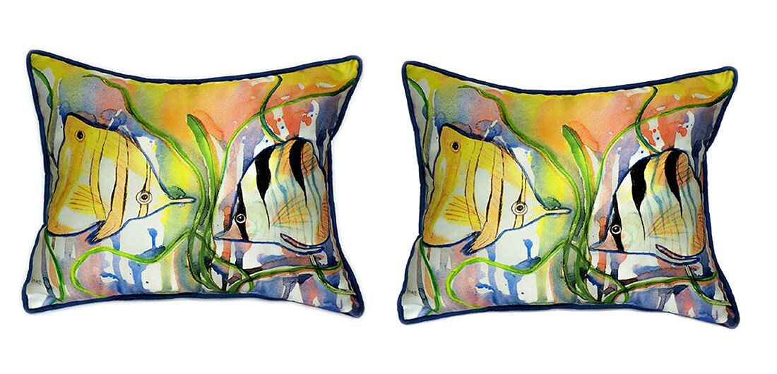 Pair of Betsy Drake Angel Fish Large Pillows 15 Inch x 22 Inch