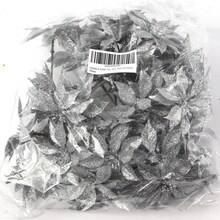 5&#x22; Silver Glitter Poinsettia Picks - 24-Pack of Festive Holiday Accents, Perfect Christmas Picks for Trees, Wreaths &#x26; Garlands, Home &#x26; Office Decor - Floral Home by Artificial Flowers