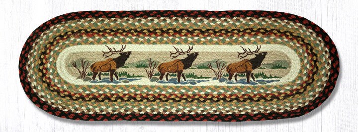 Earth Rugs OP-319 Winter Elk Oval Patch Runner 13&#x22; x 36&#x22;