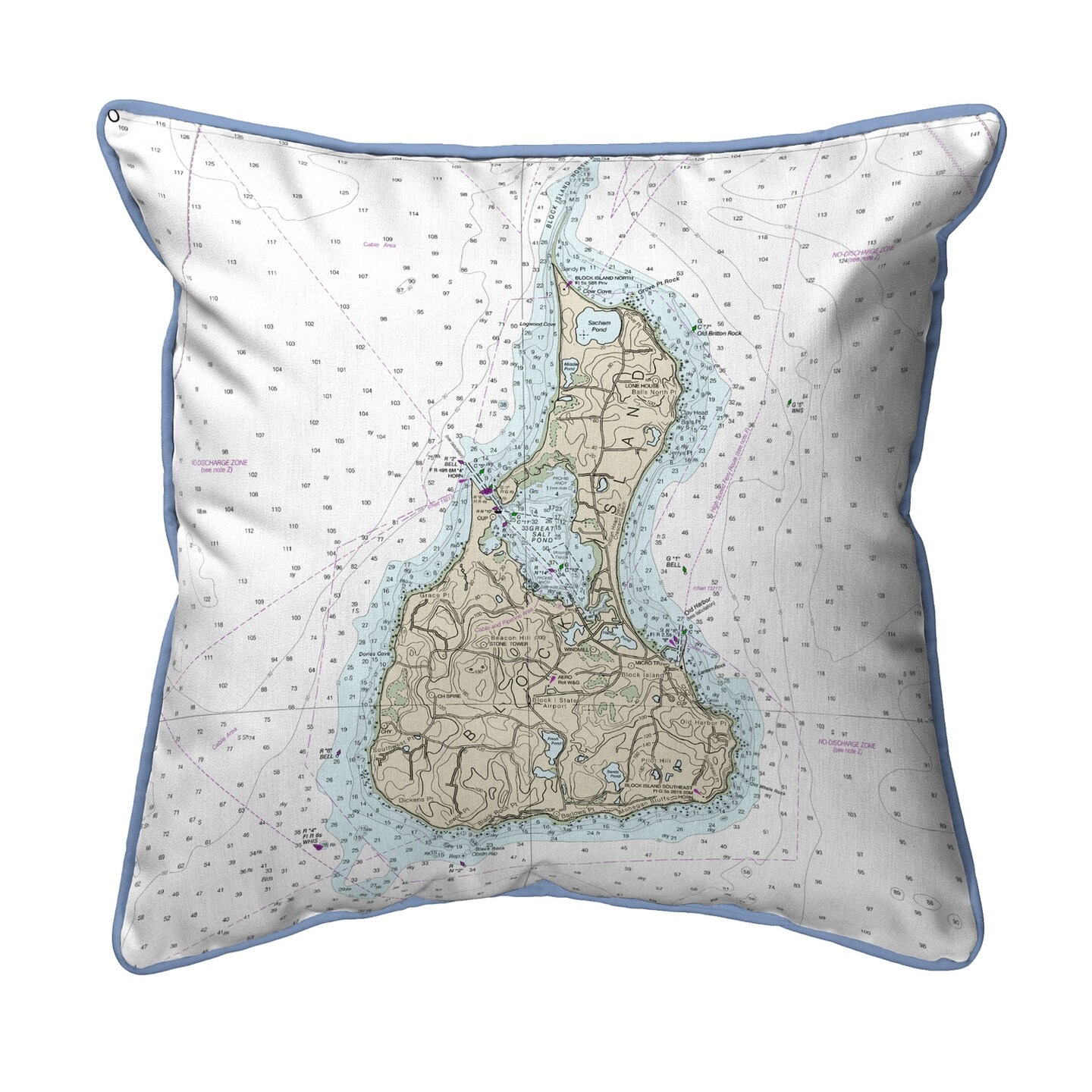 Betsy Drake Block Island RI Map Pillow 18x18 - Large Corded
