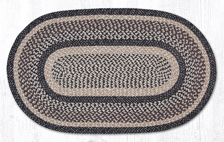 Earth Rugs C 9-93 Black + Tan Oval Braided Rug 27&#x22; x 45&#x22;