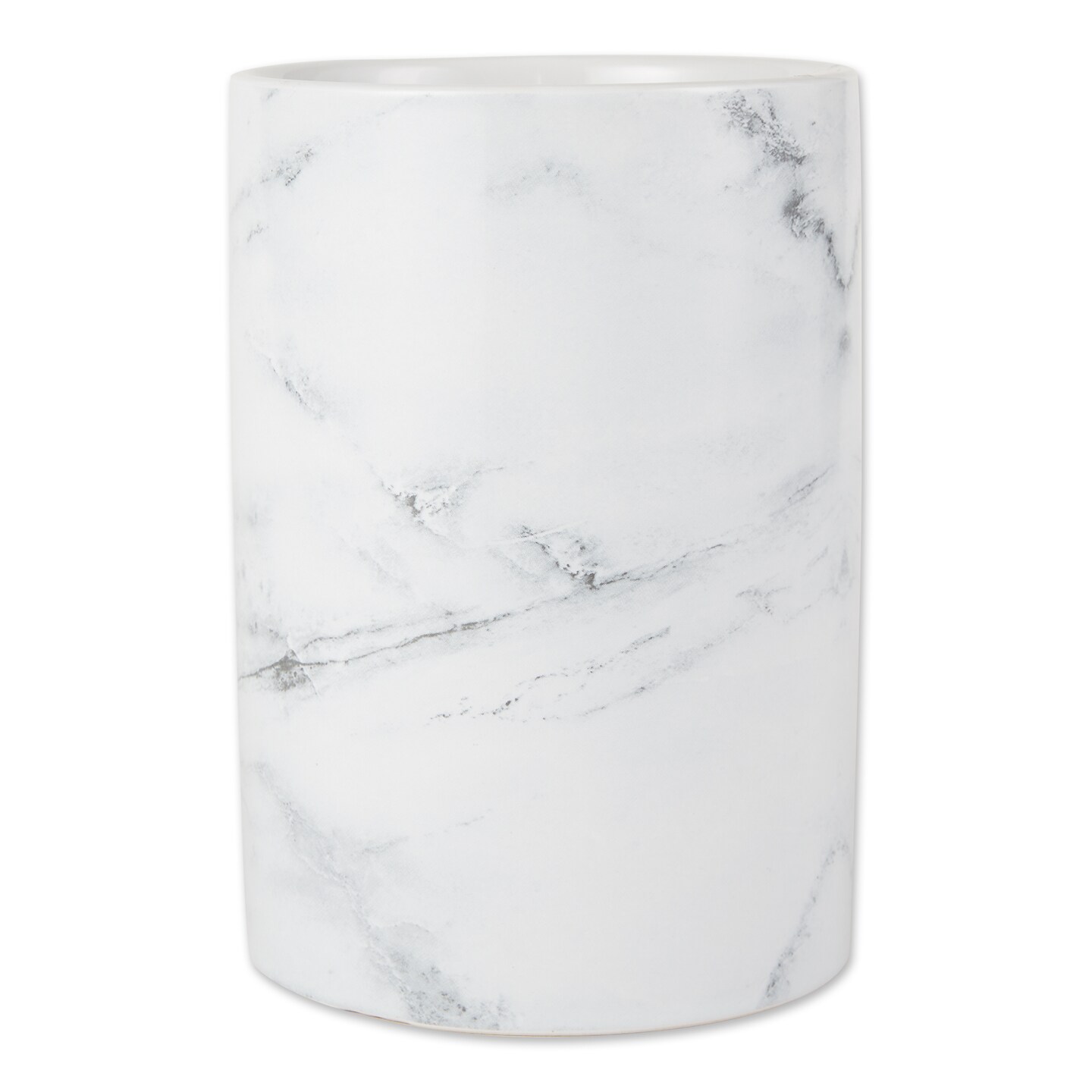 Contemporary Home Living Marble Ceramic Cylindrical Utensil Holder - 7.5&#x22; - White