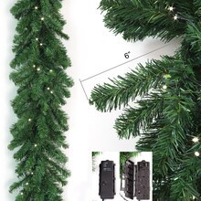 Pre-Lit Northern Spruce Pine Garland with 240 Lifelike Tips &#x26; 100 Battery Operated Lights | 9-Foot | Indoor/Outdoor Use | Holiday Xmas Accents | Table &#x26; Mantel | Christmas Garlands | Home &#x26; Office Decor