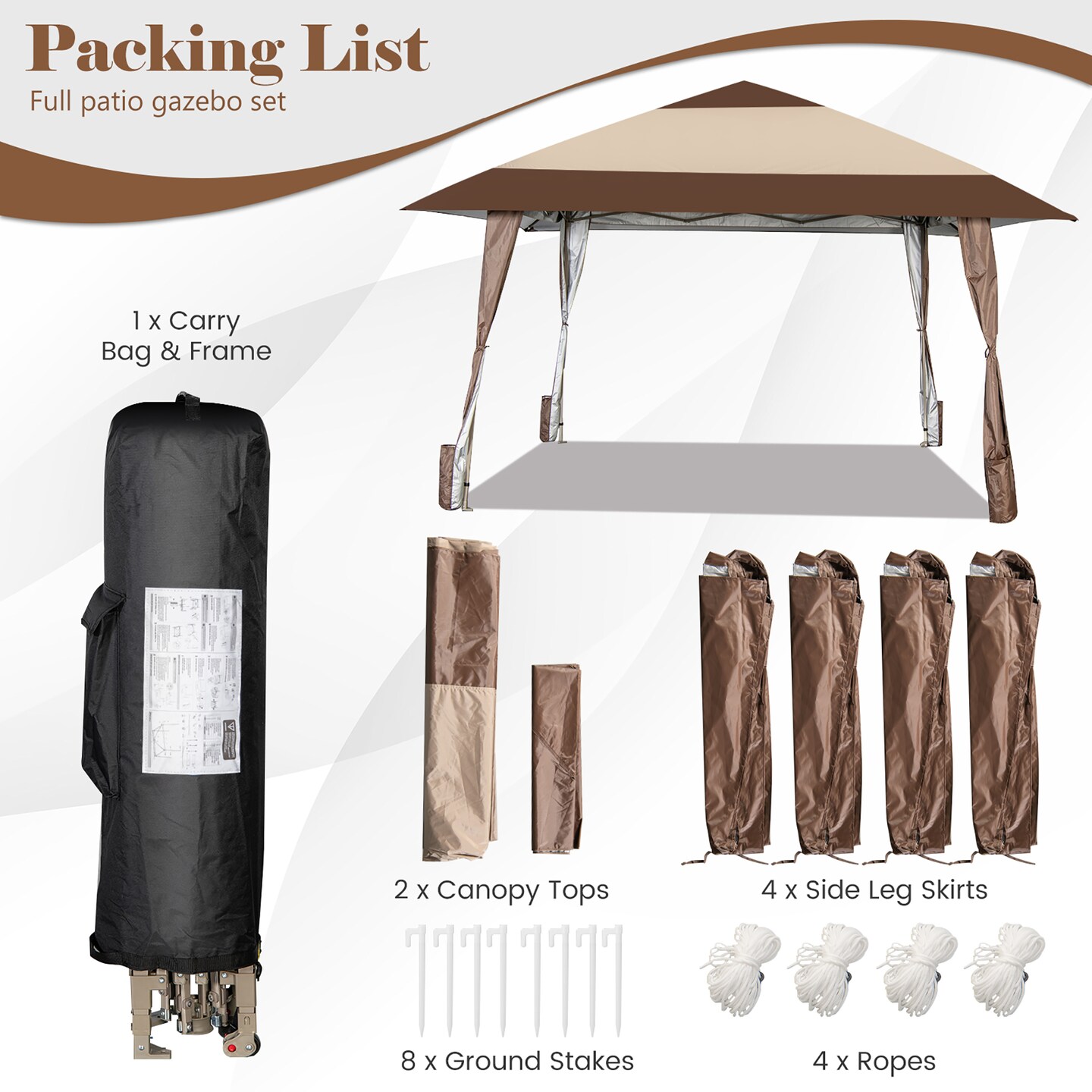 Costway 13&#x27;x13&#x27; Patio Pop-Up Gazebo Canopy Tent Portable Instant Sun Shelter Coffee