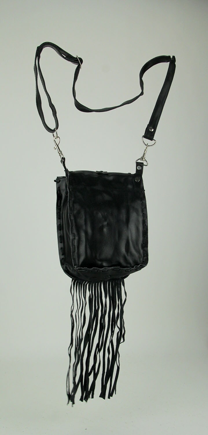 Genuine Leather Hair-On Hide Trim Fringed Crossbody Bag Small