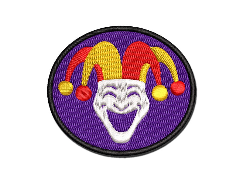 Jester Clown Joker Face Mardi Gras Multi-Color Embroidered Iron-On or Hook &#x26; Loop Patch Applique