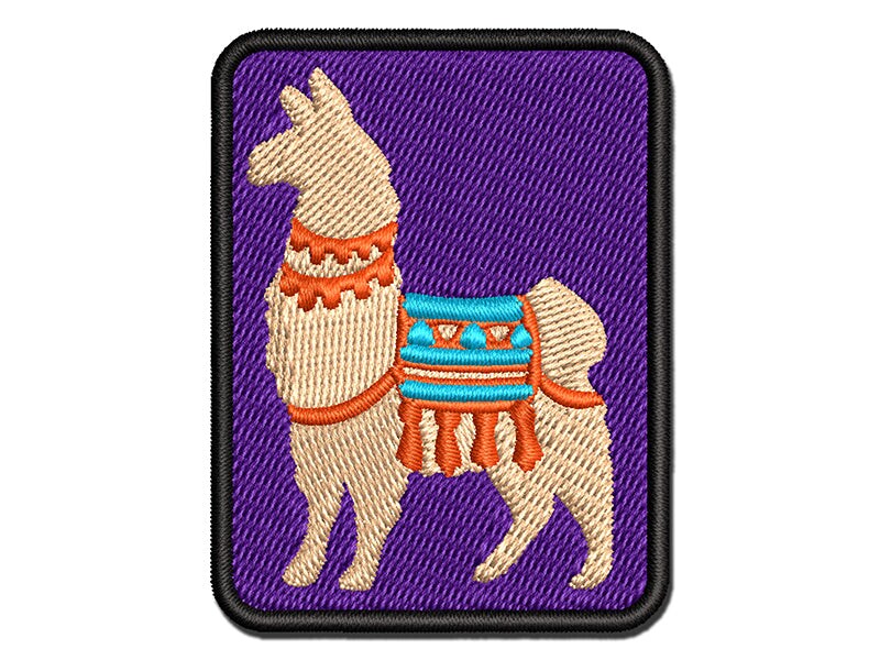 Fancy Llama with Geometric Blanket and Tassels Multi-Color Embroidered ...