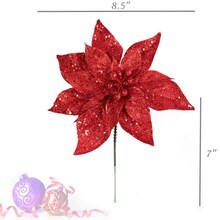 12-Pack: Red Glitter Poinsettia Picks, 8.5&#x22; Wide, Festive Holiday Accents, Christmas Picks, for Trees, Wreaths, &#x26; Garlands, Home &#x26; Office Decor, Floral Home by Artificial Flowers