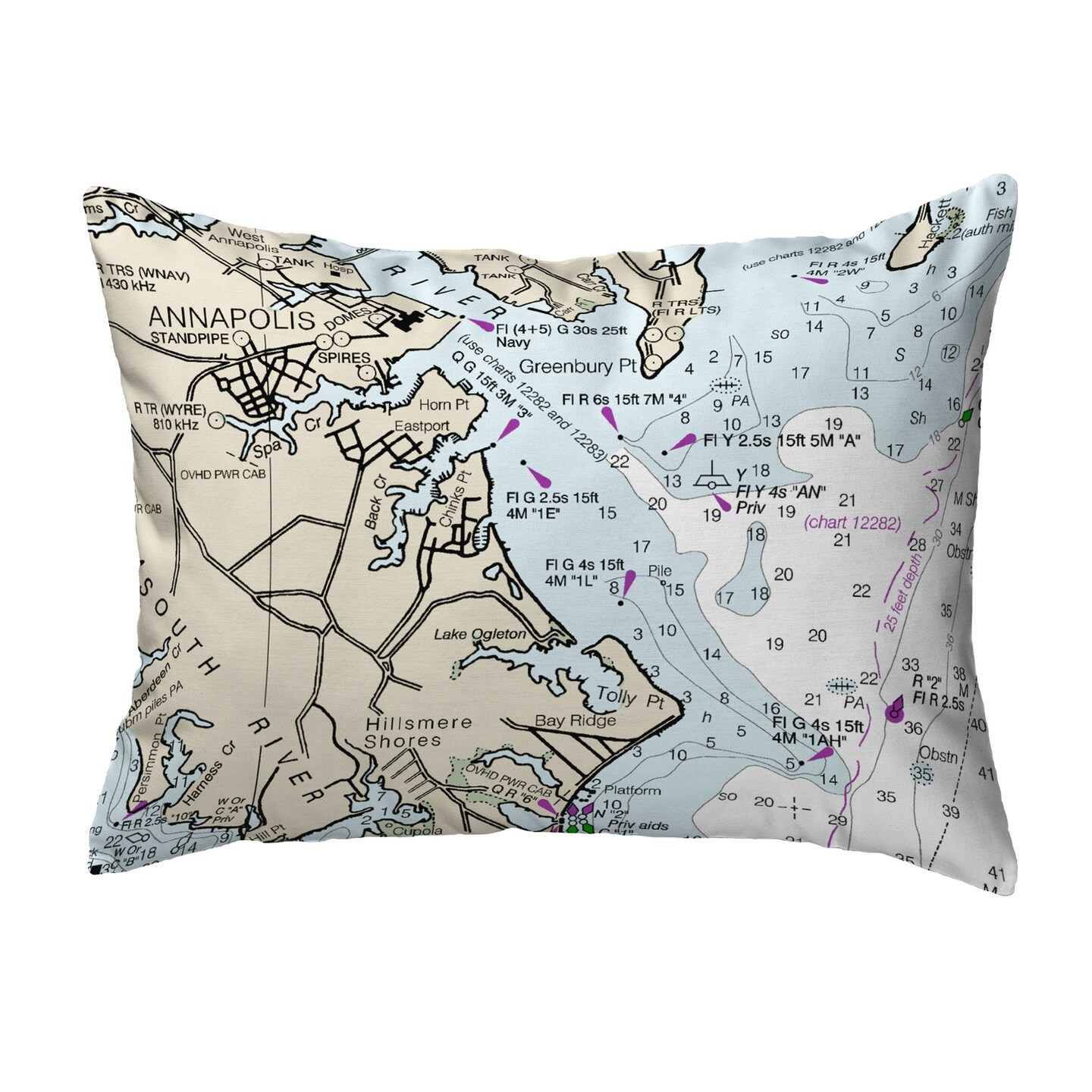 Betsy Drake Annapolis, MD Nautical Map Noncorded Indoor/Outdoor Pillow 16x20