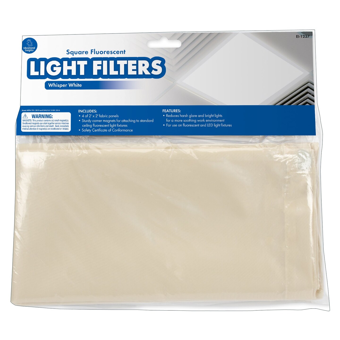Classroom Light Filters, 2&#x27; x 2&#x27;, Whisper White, Set of 4