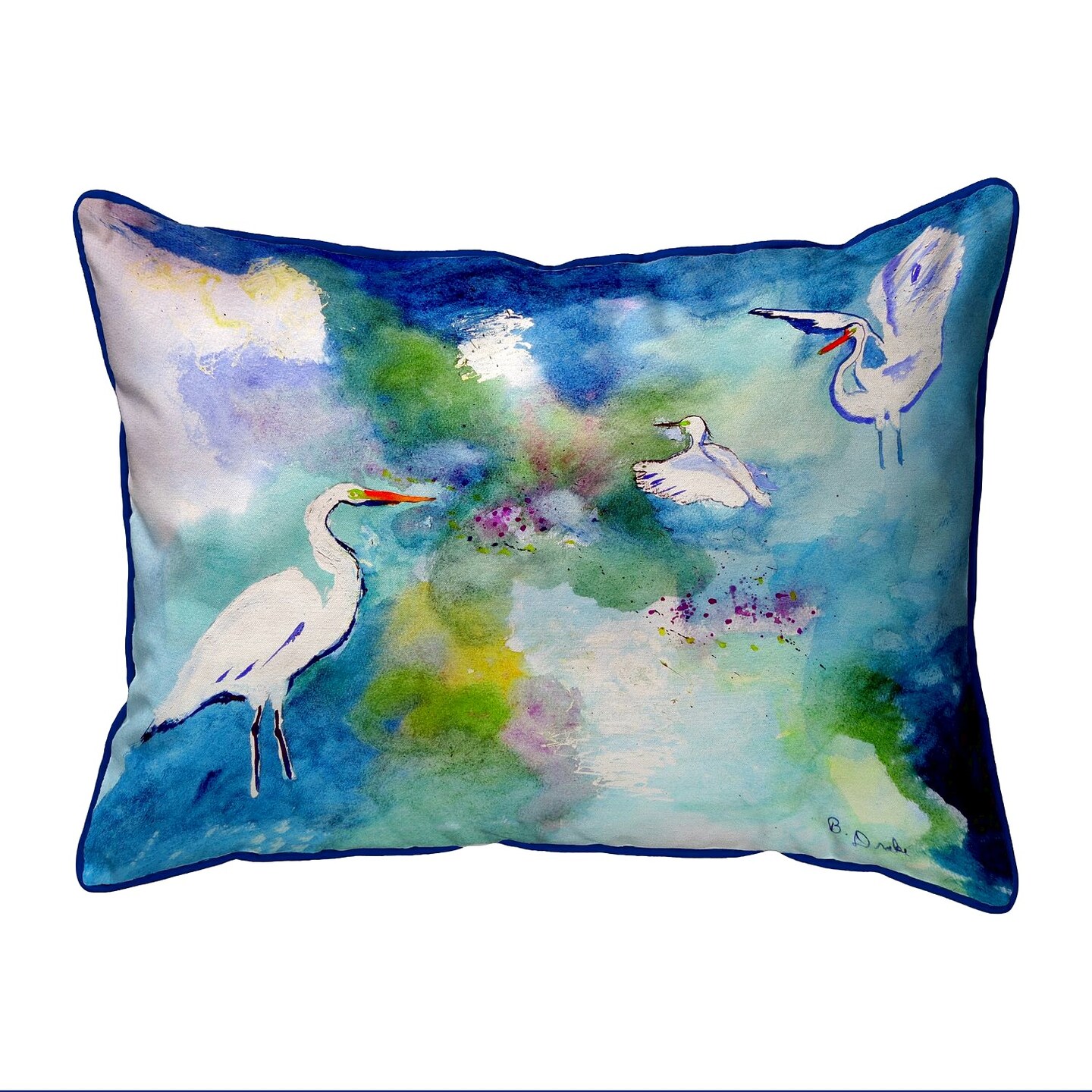 Betsy Drake Three Egrets Large Indoor/Outdoor Pillow 16x20