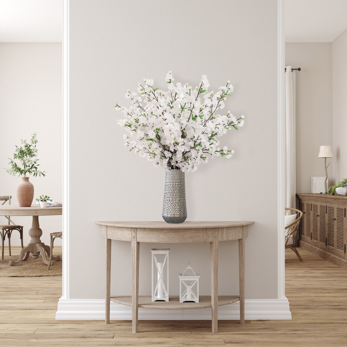 6-Pack White Cherry Blossom Stems – 36" Realistic Silk Flowers for Wedding & Home Décor