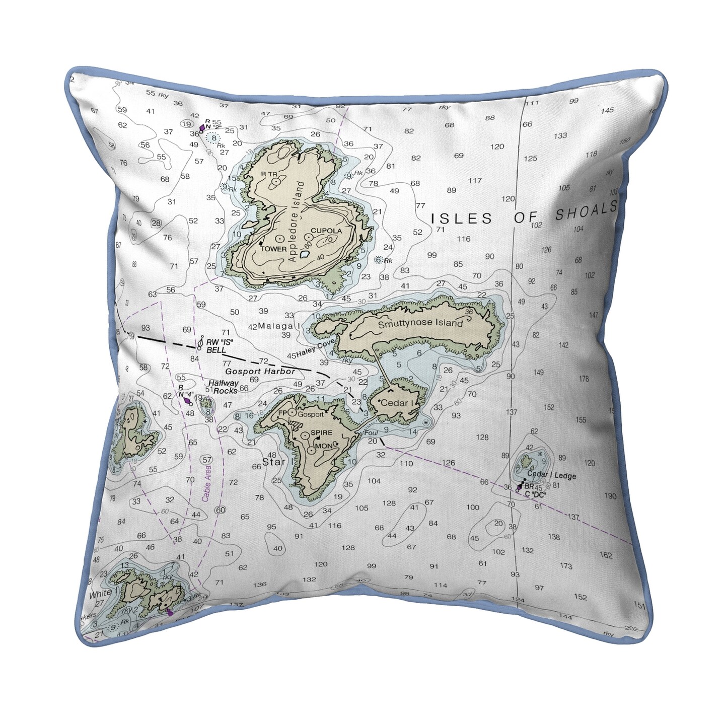 Isle of Shoals Map Pillow 12x12 &#x2013; Small Corded Decor