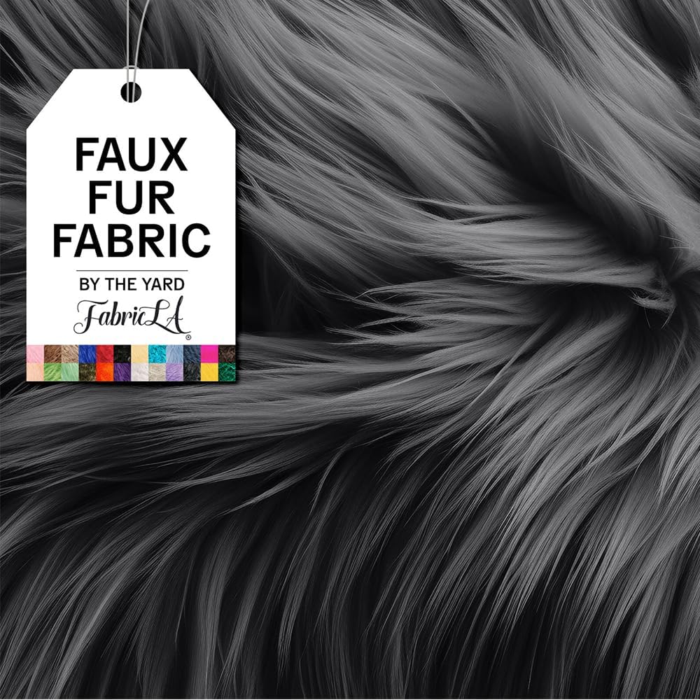 FabricLA | Shaggy Faux Fur | Fabric by The Yard | 18" X 60" Inch Wide | Craft Furry Fabric | Sewing, Apparel, Rugs, Pillows & More | Faux Fluffy Fabric | Dark Gray, Half Yard