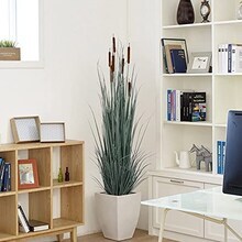 5ft Cattail Greenery Bush in Pot with Silk Foliage by Floral Home®