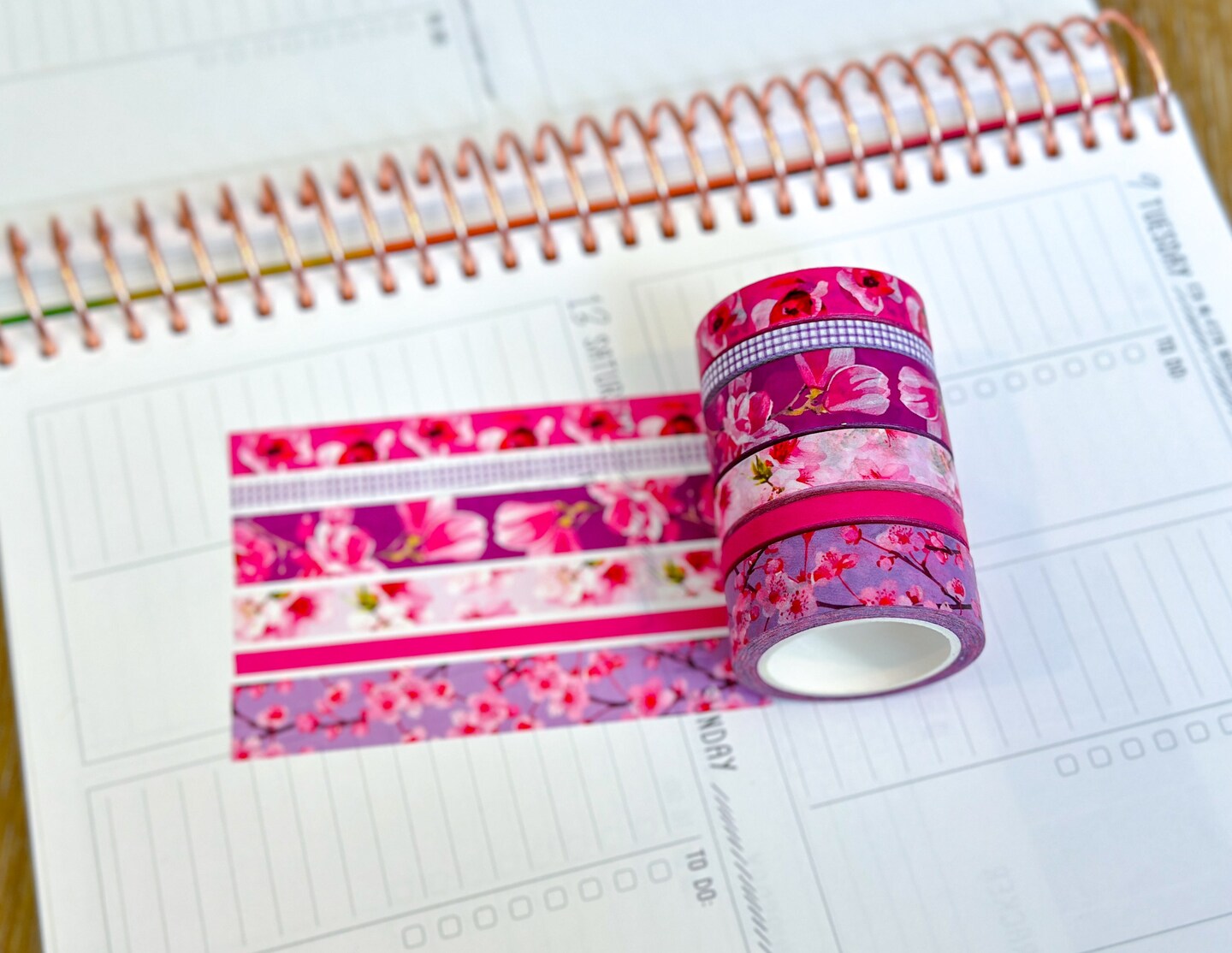 Cherry Blossoms Pink Spring Flowers Washi Tape Set April 2024 - W106