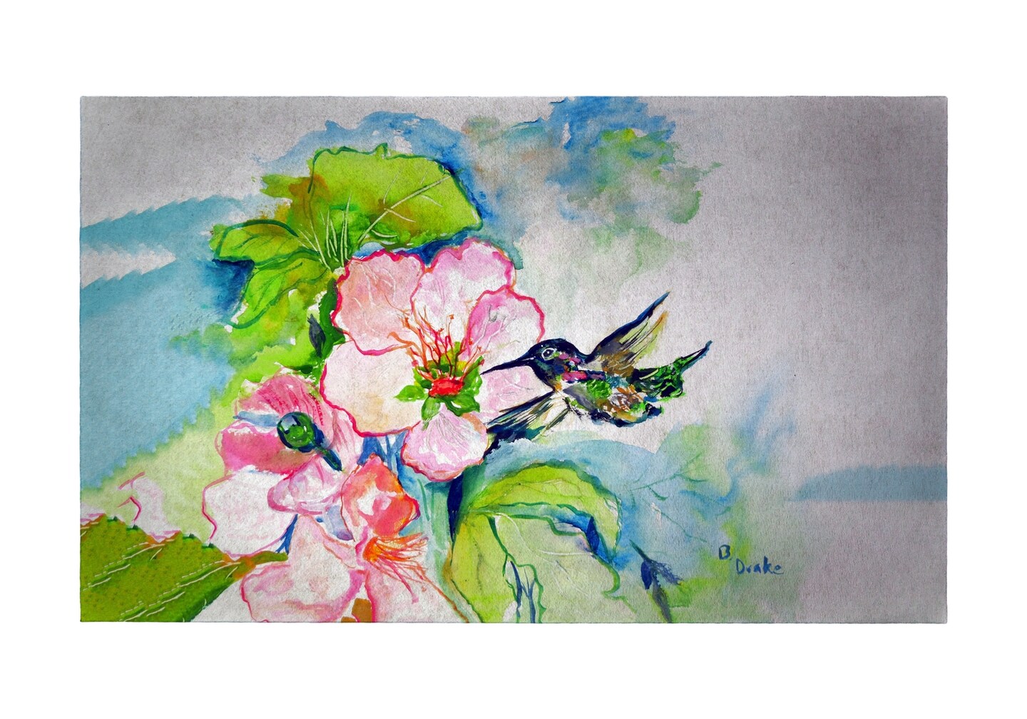 Betsy Drake Hummingbird and Hibiscus 30 X 50 Inch Comfort Floor Mat