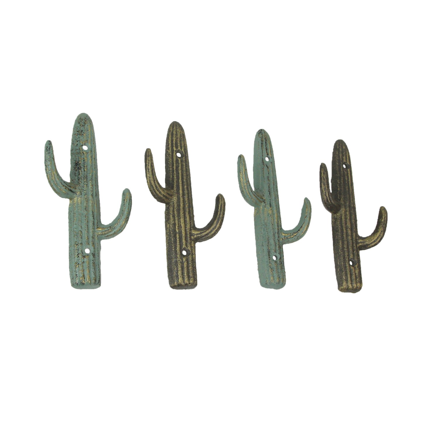 Verdigris Bronze Cast Iron Cactus Wall Hook Key Towel Coat Hanger Decor Set of 4