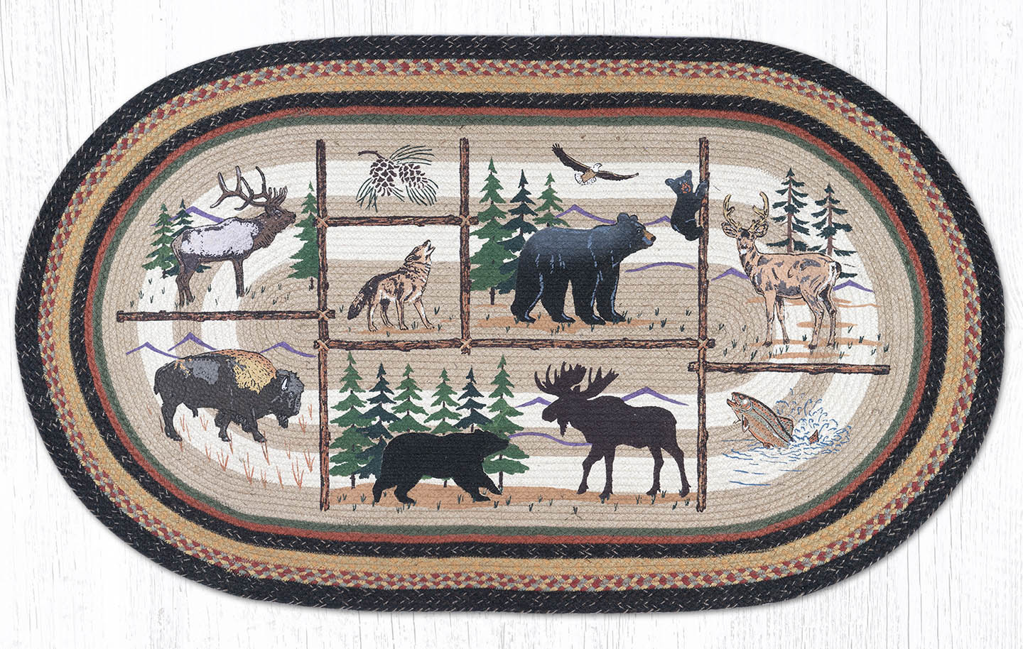 Earth Rugs OP-583 Lodge Animals Oval Patch 3&#x27; x 5&#x27;