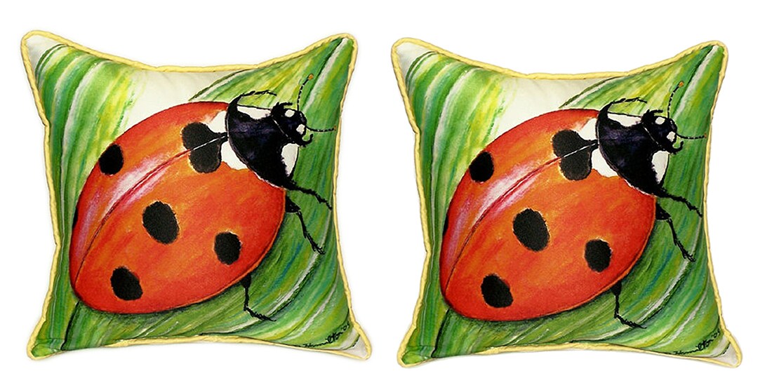 Pair of Betsy Drake Ladybug Large Pillows 18 Inch x 18 Inch