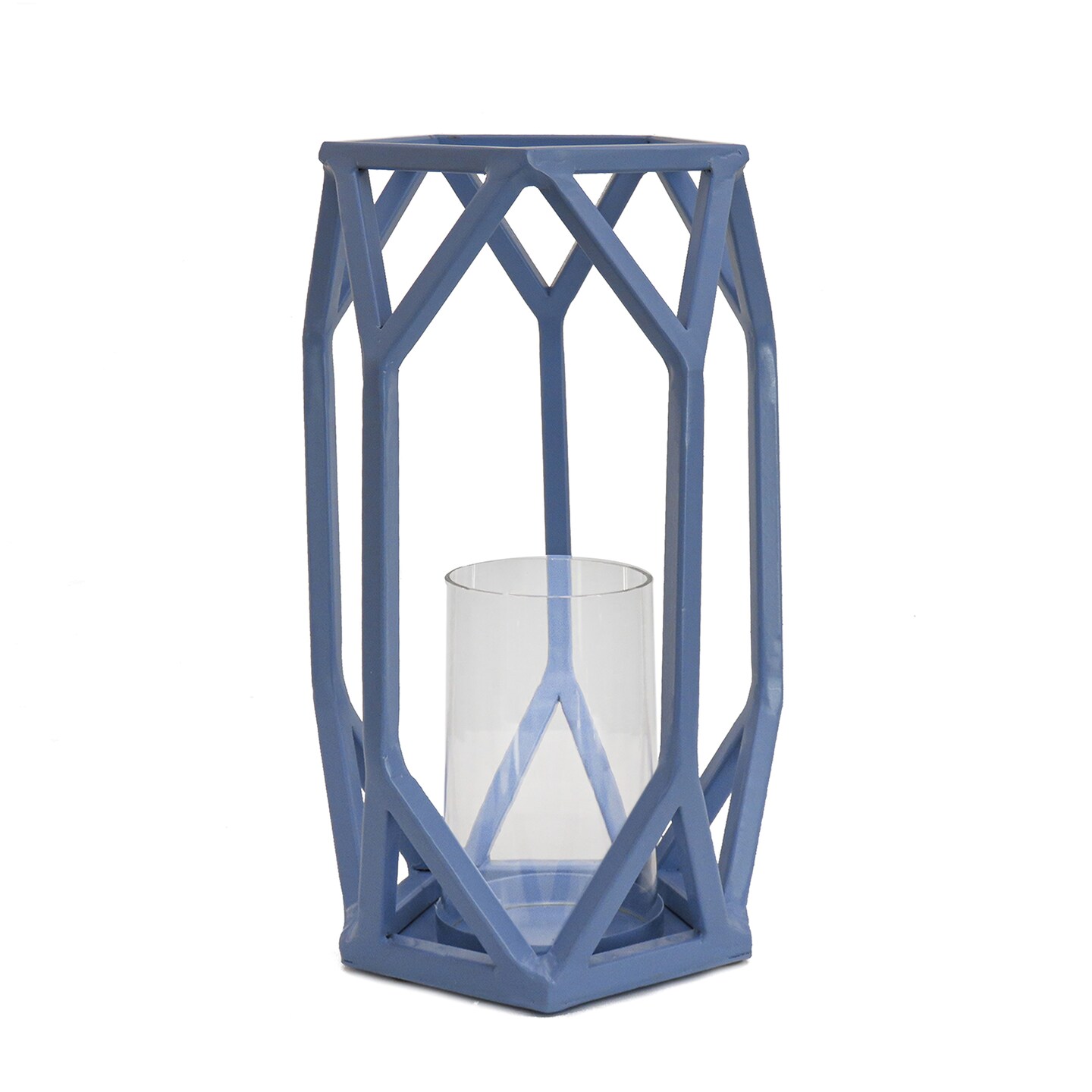 11&#x22; Candle Lantern with Glass Chimney, Ice Melt Blue
