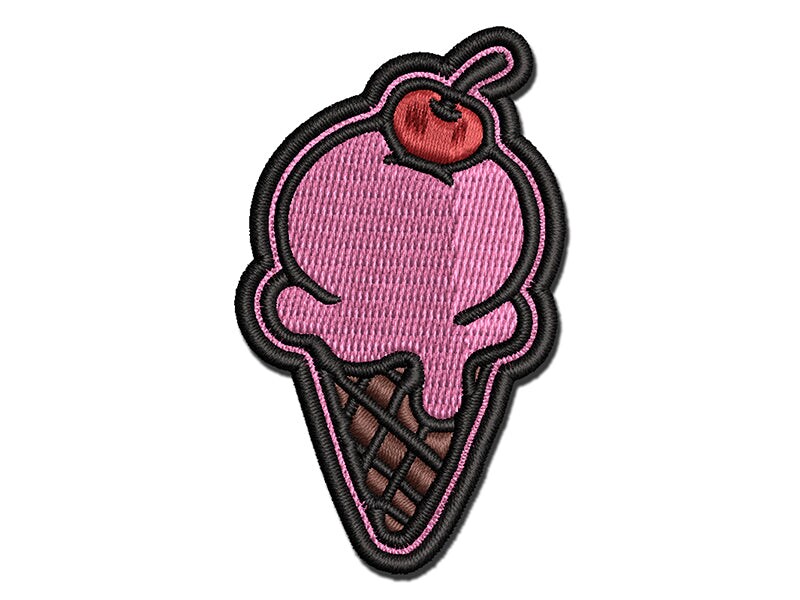 Hand Drawn Cute Ice Cream Cone Doodle Multi Color Embroidered Iron On Or Hook And Loop Patch 7812